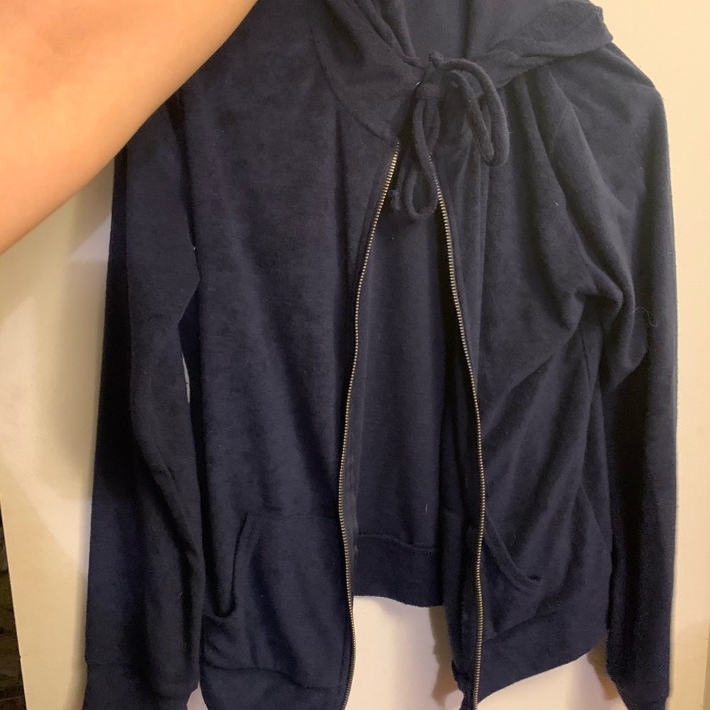 Navy blue velvet zip up hoodie